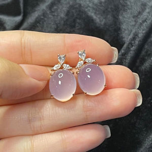 PANAOBEN | High-Ice Pink Jade S925 Silver 18K Rose Gold Plated Ear Accessories