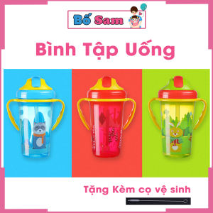 Bình tập hút cho bé uống nước có van chống sặc tay cầm tiện lợi 350ml tặng kèm cọ vệ sinh Shop Bố Sam