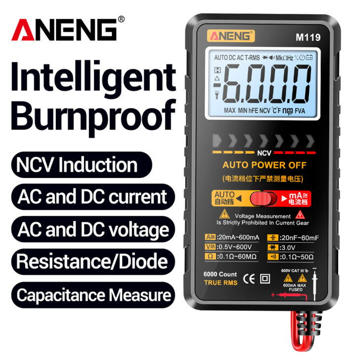 Aneng M119 Mini Portable Multímetro Tester 6000 Counts Mmultimetro Digital Multitester Auto 3908