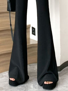 Black Weila Suit Pants Womens Autumn Stylish Lace Patchwork High Waist Casual Pants Silm Draped Mop Trousers