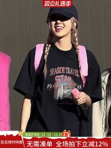 Retro American British Style Short Sleeve T-Shirt Womens Street Fashion Hip Hop Summer Casual Loose Fit Cotton round Neck