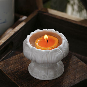 HENANSHENGZHONG | Buddhist Offerings Long-Lasting Scented Candle Lamp White Porcelain Lotus