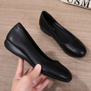 Shemienie Womens Work Shoes Black Plaid Soft Leather Flat Sole Anti-Slip Design for Daily Use Suitable for Youth and Middle-aged Women