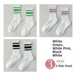 Pink Stripe Cotton Socks Womens Summer Mid-Calf Thin Pure Cotton Sports White Outdoor Trendy Korean Version Student Socks