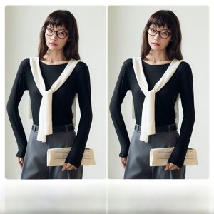 Miiow | Womens Round Neck Long Sleeve Wool T-Shirt Base Layer Shirt Inner Wear Straight Cut Daily Style Pure Color Lycra Acetate Wool Blend