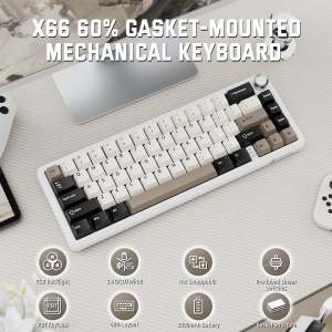 ATTACK SHARK | Attack Shark X66 Gasket Wireless Mechanical Gaming Keyboard with Volume Knob RGB Backlit Side Printed PBT Keycaps