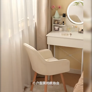 KEKEE White Dressing Table With LED Mirror Drawers Dresser Modern Minimalist Makeup Table Bold Round Steel Legs Strong Load-bearing Capacity