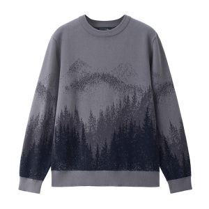 Giordano Pure Cotton Knitted Sweater Mens round Neck Floral Embroidery Chinese Style Winter Casual Comfortable Long Sleeve