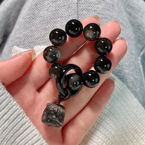 Black Obsidian Lion Wake Pendant Womens Finger Soft Small String Runzhi Litchi Frozen Bead Bracelet Fashion Jewelry