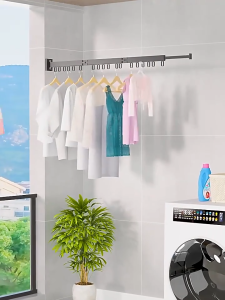 Folding Drying Rack Hanger Aluminum alloy Balcony Window Wall Mounted Retractable Folding Hanger Space Saver Clothes Rack With Hooks