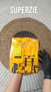 Kaos anak laki laki distro lengan panjang motif robot tembak kartun animasi warna mustard bahan adem