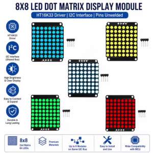 8×8 Matrix Common Cathode LED Dot Matrix Display Module HT16K33 Driver Microcontroller Communication Module I2C Port