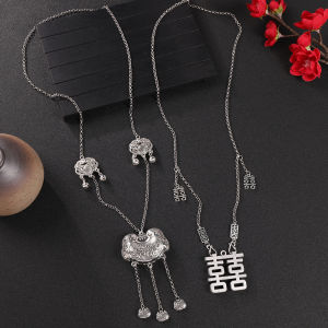 สไตล์จีนสร้อยคอเงินยาวผู้หญิงแบบดั้งเดิมผีเสื้อ DRAGONFLY แมลงรูปแบบโลหะผสมชุบทองเงิน