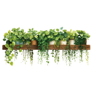 Green Trailing Ivy Plant Wall Stickers Wooden Shelf Artificial Vine Leaves Wall Decals Self Adhesive Mural for Room Home Decor