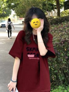 Loose Oversize Short Sleeve T-Shirt Summer Niche Style American Shoulder Heavy Weight Pure Cotton T-shirt Top Hiding Meat Girl