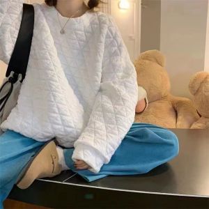 เสื้อสเวตเตอร์คอวีทรงหลวมสไตล์เกาหลีแบบหนาพิมพ์ลายเพชร แขนยาว สีสันสดใส เสื้อผ้าทำงานฤดูใบไม้ร่วง/ฤดูหนาว