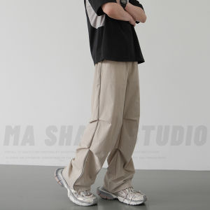 Casual Loose Mens Workwear Pants Autumn Fashion American High Street Paratrooper Sporty Trousers Folded Cuff Leisure Trousers