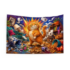 VIKAMA Ngộ Nghĩnh Mèo Cam Béo Tấm Thảm Polyester Chống Thấm Nước Treo Tường Trang Trí Cho Phòng Khách Phòng Ngủ Hoạt Hình Hài Hước Mèo Nghệ Thuật
