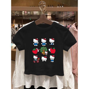 Sanrio | Summer Teen Cotton T-shirt Cartoon Hello Kitty Print Top Kids Clothes Fashion T-shirt Baby Boys Girls Cute Short Sleeve Kid Wear