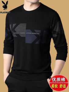 Playboy Long Sleeve T-Shirt Mens Pure Cotton round Neck Sweatshirt Spring Autumn Fashion Urban Style Anti-Wrinkle Base Shirt