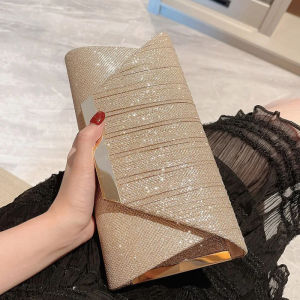 Ladies Dinner Clutch Bag Handbag Luxury Dinner Chain Bag Gold Glitter Envelope Wallet Women Chain Shoulder Bag for Wedding Party