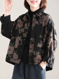Spring & Fall New Arrival Retro Patterned Denim Jacket Female Trendy Best-Selling Plus Size Loose Washed Cotton Easiest for Match Velvet Hoodie