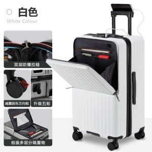2025 New 28 Inch Large Capacity Front Opening Travel Suitcase Womens Multi-Function Luggage Fashionable Trendy Polyester