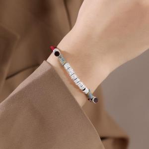 Pure Silver Bracelet Woven Hand Cord National Style Interweaving Disk Friend Gift Bracelet Matching Bangle for Besties