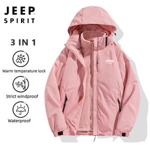 JEEP SPIRIT Winter Windproof Waterproof Men Women Jacket 1+1 Set Jacket zip pockets3 in 1 Multifunctional Outdoor Sports Hiking Jacket