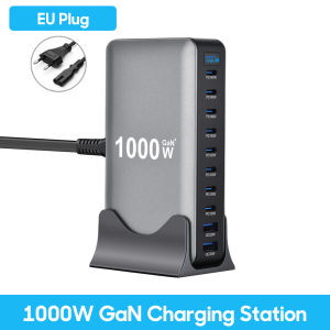 1000W 10-Port GaN Desktop Adapter 140W PD Fast Charging for MacBook Pro Laptop 100W for Phone Tablet Multi Port USB Hub Statio