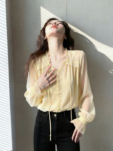 QFN | Elegant Youthful Stylish Fashion Korean-style Yellow Chiffon Blouse