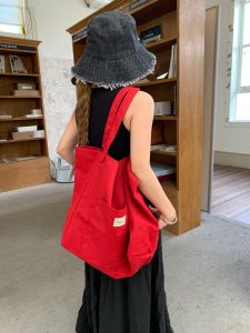 Minimalist Korean Style Large Capacity Canvas Shoulder Bag Fashionable Commuter Womens Bag Versatile Casual Zipper Closure