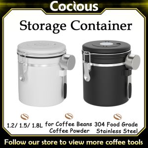 Cocious 1.2/1.5/1.8L Stainless Steel Coffee Sealed Jar for Coffee Bean/Coffee Powder Storage Container With Date Tracker/Scoop