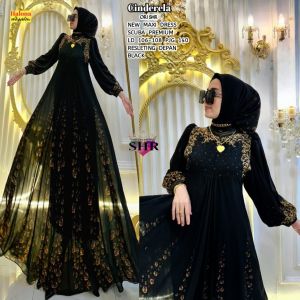 Gamis Cinderella SHr Bahan Ceruty Busui Warna Hitam dan Putih