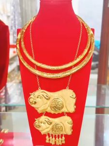 Dây chuyền heo cứi chuẩn màu 24.k