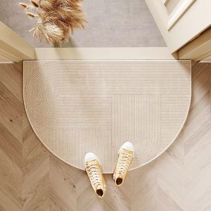 VIKAMA Beige Half Circle Line Doormat Anti Slip Easy Clean Minimalist Geometric Arch Strip Entry Front Door Floor Home Decor