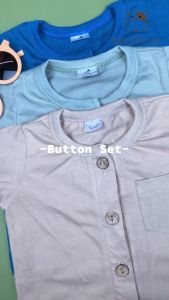 Nadokido Button Set / Kaos Piyama Baju Tidur Setelan Anak Cewe Cowo Bayi Polos ( 0 - 12 Bulan )