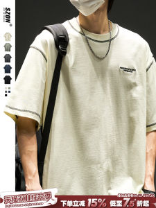 เสื้อยืดแขนสั้นผู้ชาย ทรงหลวม ผ้าฝ้ายแท้ คอกลม ลายตัวอักษร เสื้อยืดแฟชั่นฤดูร้อน ความยาวปกติ แขนสั้น สำหรับเด็กและเยาวชน