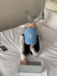 Youji Milkyway Letter Embroider Baseball Cap Female South Korea Blue Minimalist Easiest for Match Soft Top Sunshade Peaked Cap