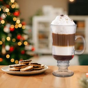 250ml Clear Irish Glass Coffee Cups with Footed Stem Base Goblet Mugs for Chocolate Latte Smoothie Coffee Accessories Drinkware