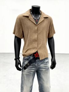 LIUBU | Khaki Cuban Collar Short Sleeve Shirt Summer Men