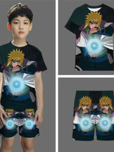 Casual Short Sleeve Short Pants Set Naruto Series Mens T-shirt Shorts Trendy Daily Wear Polyester Fiber round Neck Regular Fit