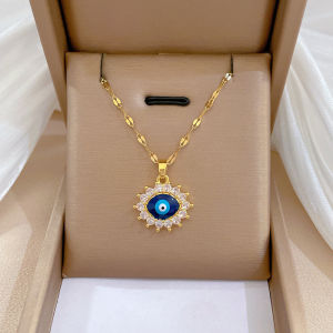 Stainless Steel Blue Vintage Eye Pendant Necklace For Women Girl New Trend Choker Clavicle Chain Jewelry Gift Party