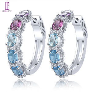Lohaspie Jewelry Genuine 3.9 Carats Solid Sterling Silver 925 Clip Earring Natural Swiss Blue Topaz Amethyst Clip Earring 925 Sterling Silver Amethyst Topaz Earring For Women