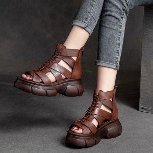 Womens Summer New Soft Leather Thick Sole Fashion Sandals