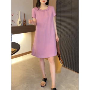 QINGNAER | Lace Collar Pink Plus Size Dress Loose Slimming Midi