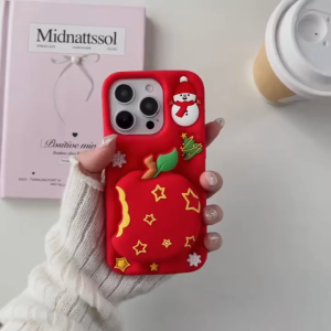 3D Telescopic Stand Cartoon Snowman Red Silicone Phone Case for iPhone 13 14 15 16 17 Pro Max Casing Soft Silicone Cover for iPhone 17 Case