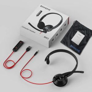 BINNUNE Headsets with Mic Wired Work Headphones for Laptop PC Computer with Noise Cancelling Mic for Zoom Office Conference