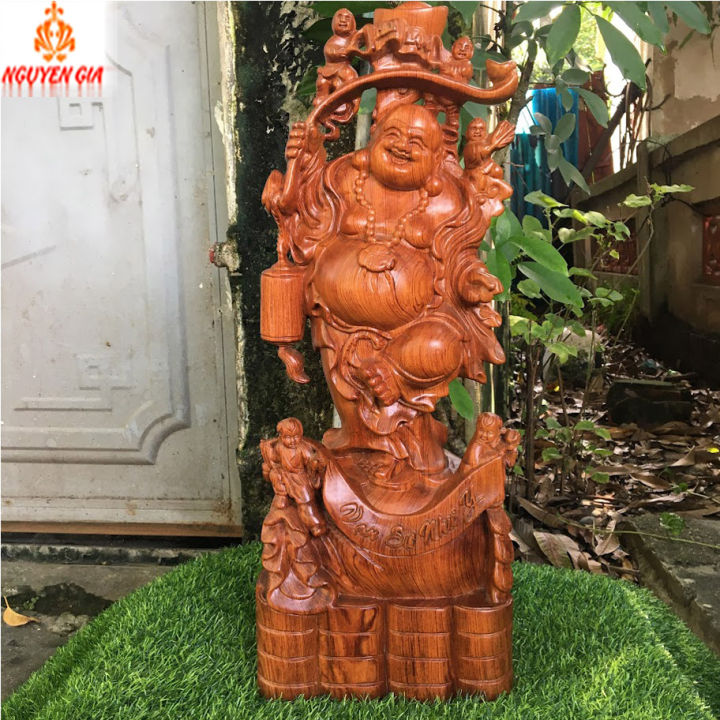 Tượng phật di lặc bằng gỗ hương cao cấp nguyên khối mẫu ngũ phúc cao 60 cm trạm khắc tinh xảo sắc nét mang lại sức khỏe tài lộc hạnh phúc may mắn bình an cho gia đình