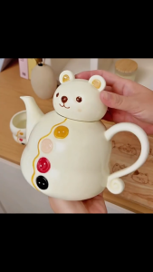 Cabify Ceramic Cute Bear Button Design Heat Resistance Thick Porcelain Set Of Teapot with Cup and Gift Box